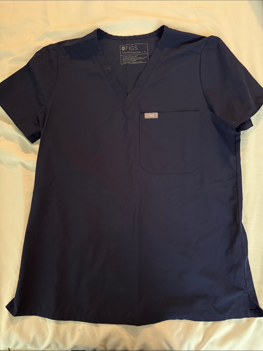Figs Women's Navy Short Sleeve V-Neck Scrub Top